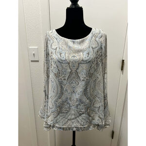 White House Black Market Paisley Blouse 6 Women’s Bell Sleeve Lightweight Top